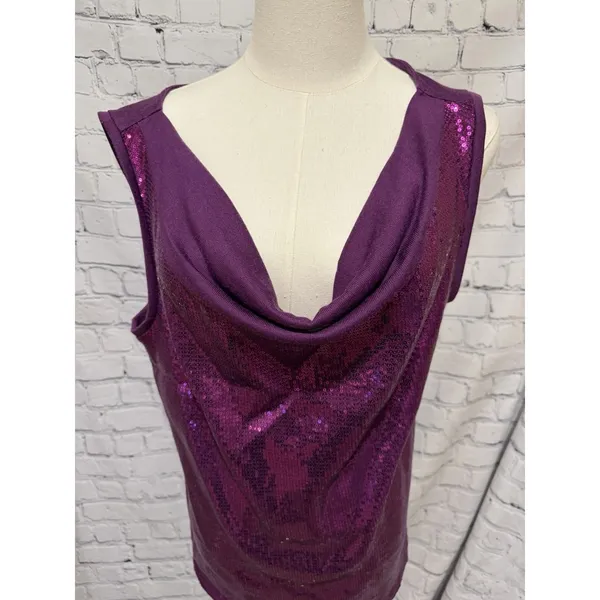 NWT IMAN Global Chic purple Sleeveless sequin cowl neck Sweater Lightweight L - Image 2
