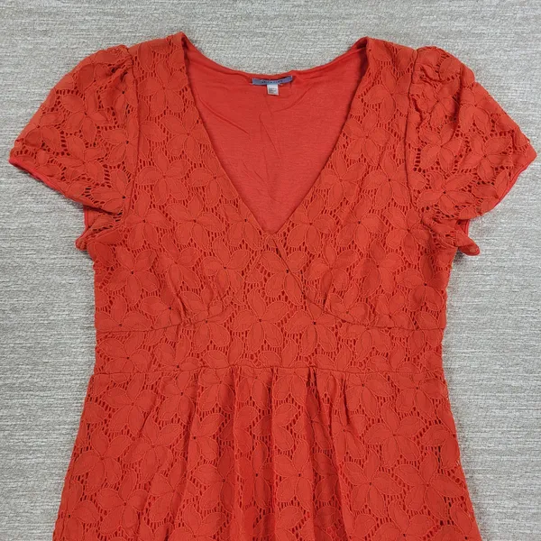 Anthropologie Leifnotes Dogflora Dress Womens L Orange Floral Lace Lined - Image 14