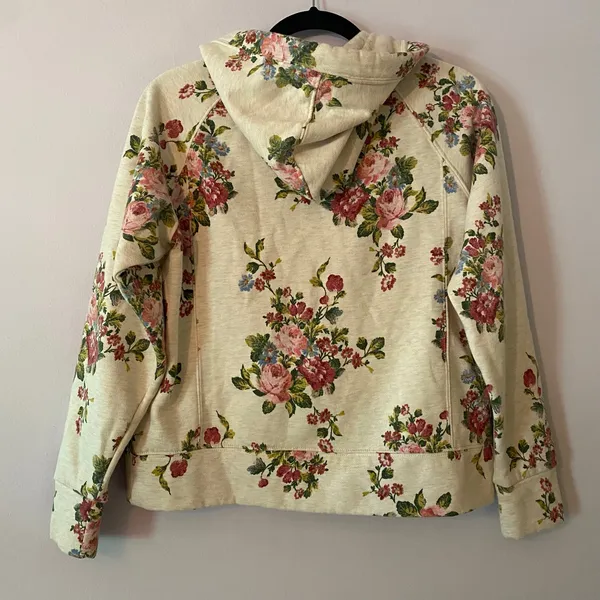 Daily Practice Anthropologie Cream Floral Hoodie Sweatshirt Loungewear Small - Image 7