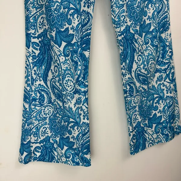 NWOT ZARA Linen Blend Trouser Pants Sz 6 Kick Flare Hem Blue Paisley Print - Image 10
