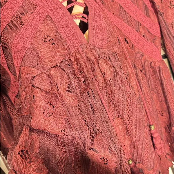 Taylor & Sage COPY - Layson Elegant Lace Women's Top in burgundy red blouse - Image 7