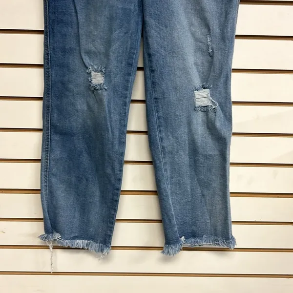 Risen Jeans High Rise Button Fly Distressed Frayed Raw Hem Stretchy‎ Size 13/31 - Image 2