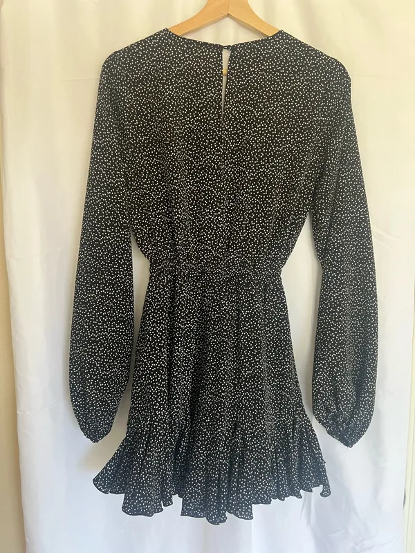 Luxxel Black and White Polka Dot Long-Sleeve Fit-and-Flare Romper - Image 4