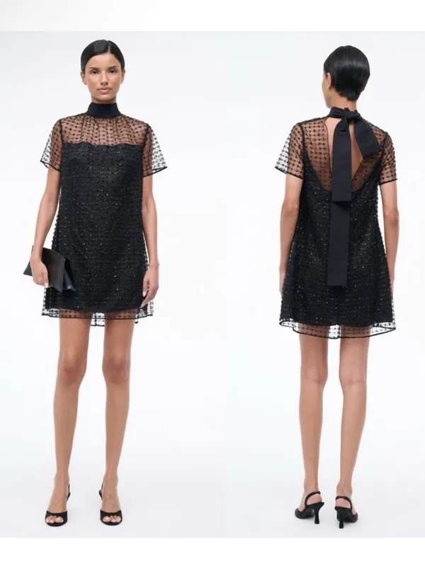 Staud Mini Ilana Dress in Stardust Onyx Black L - Image 7