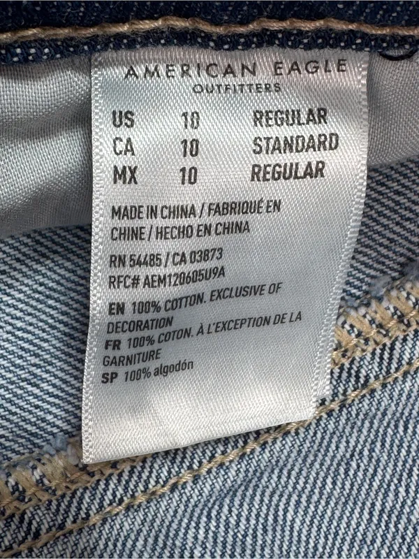 American Eagle Distressed Patched Mom Straight Jeans‎ Blue 10 High Waist - Image 12