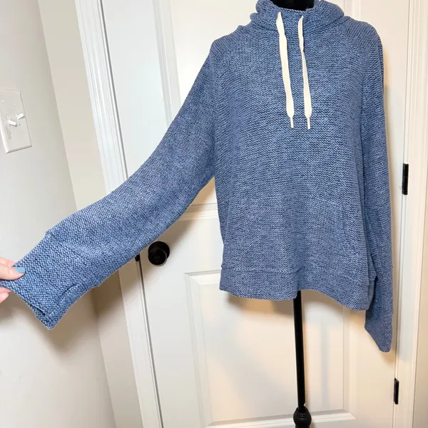 OFFLINE by Aerie Blue Marled Knit Funnel Neck Hoodie Sweater Large - Image 2