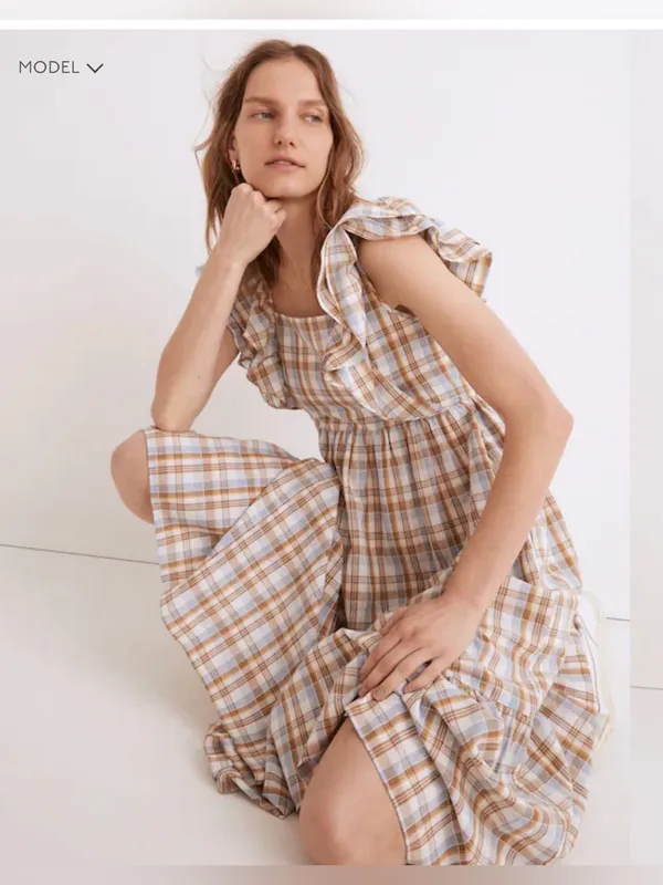 NWT Madewell Ruffle-Sleeve Tiered Midi Dress in Plaid size 10 - Image 3