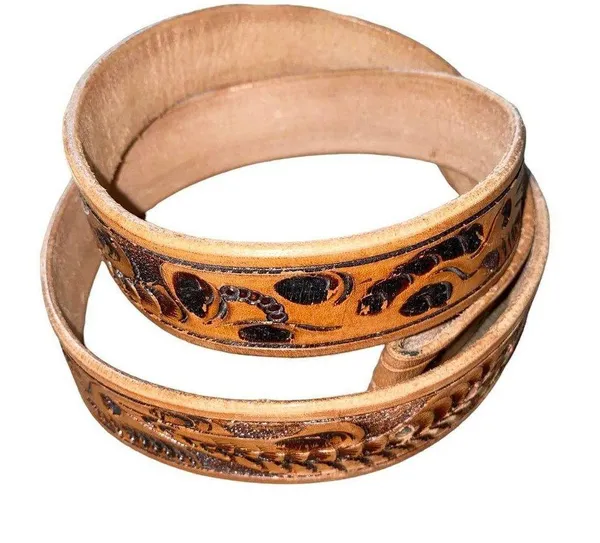 Genuine Leather Retro Indie Brown embossed design snap button attachment size 38 - Image 5