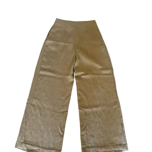 Zara Beige Tan Pleated Viscose Wide Leg Y2K High Waist Trouser Pants SZ S #2434 - Image 5