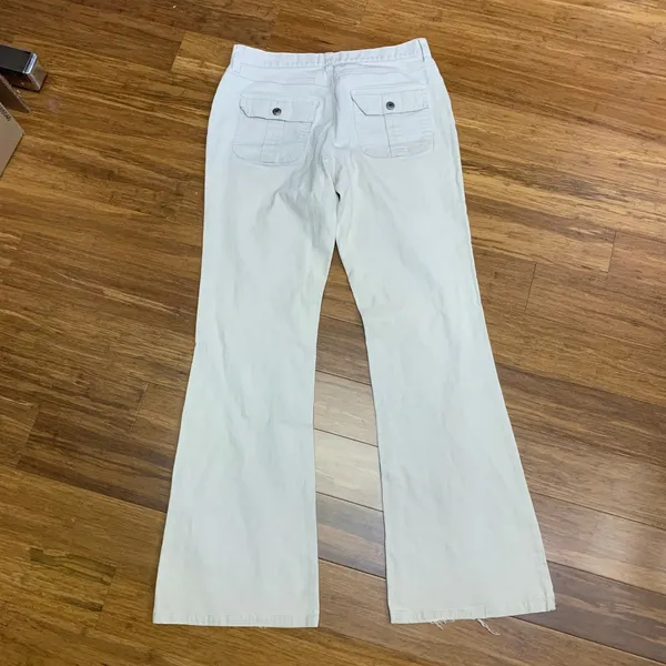Y2K Bailey's Point Flare Leg Cargo Pants Womens Size 6 Button‎ Fly Cream Utility - Image 4