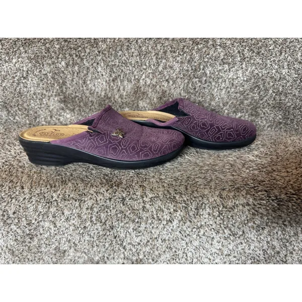 FLY FLOT Purple Velvet Slippers Made‎ In Italy Anti-Shock Leather Size 41/10 - Image 2