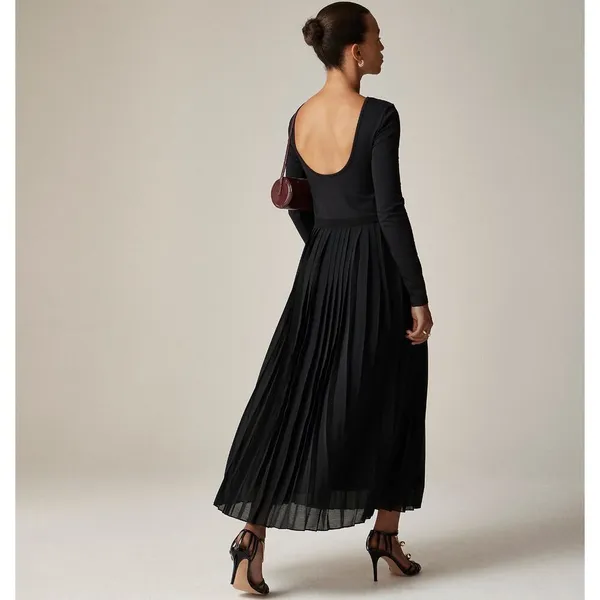 J.Crew Pleated Ballet Maxi Dress Stretch Cotton Natural Long Sleeve Medium NWT - Image 6