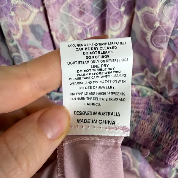 Elliatt Resorts Mini Dress Medium Lilac Multi Floral Embroidered Smocked Cottage - Image 11