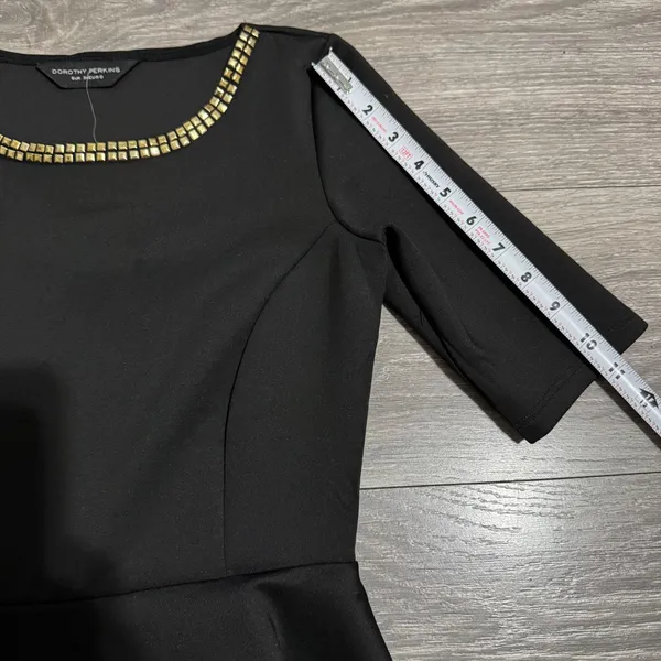 New Dorothy Perkins Black Peplum Top Gold‎ Studded Neckline Hem Women Size XS - Image 7