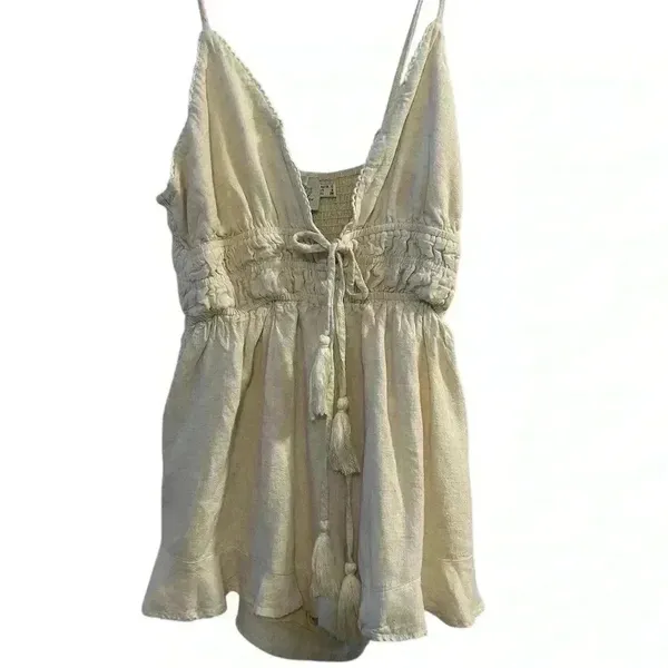 Princess Polly Women's Beige Romper Size 4 Summer V-Neck Tie Front‎ - Image 2