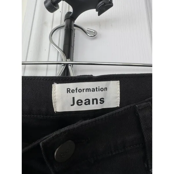 Reformation‎ Liza High Straight Jean Black Destroyed Distressed Raw Hem Size 28 - Image 4