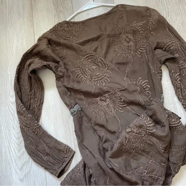 Burning Torch Top y2k boho hippie embroidered womens Brown (small) - Image 8