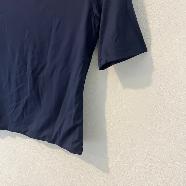 Ophelia Roe Navy Fitted Short Sleeve Double Layered Nylon‎ Crew Neck T-Shirt S - Image 5