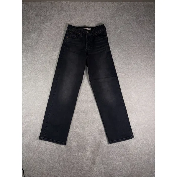 levis ribcage straight ankle black washed jeans 25x27 button fly - Image 2