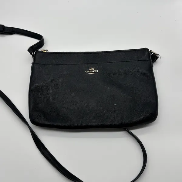 Coach Black Crossgrain Leather Crossbody Bag Gold Hardware Slim Messenger - Image 8