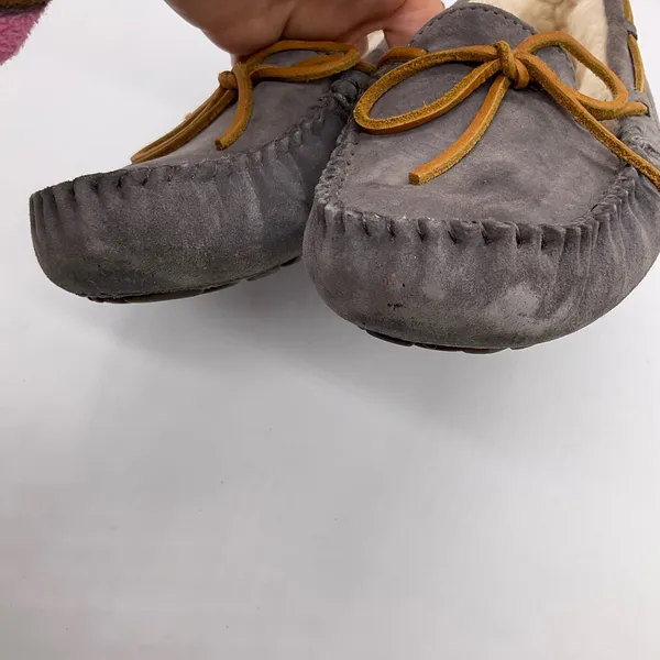 UGG GREY LEATHER MOCCASIN‎ SLIPPERS - Image 8