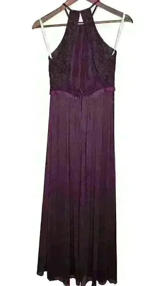 NWT David's Bridal F19608 Plum Long Lace Mesh High Neck Sz 2 - Image 6