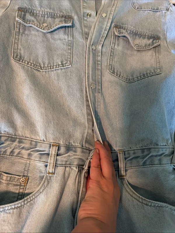 GREY LAB Light Blue Denim Shirt Dress with Chest Pockets - Image 4