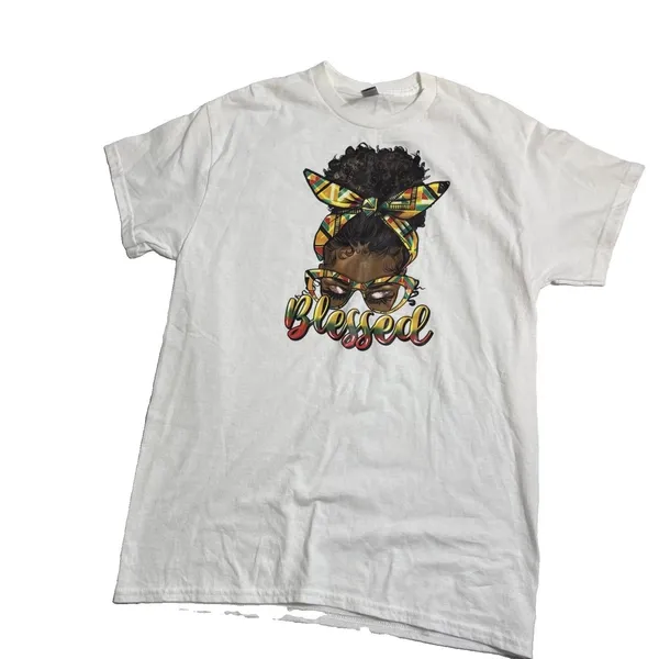 Gildan African American Blessed T-Shirt Women M White Graphics Top Cotton - Image 2