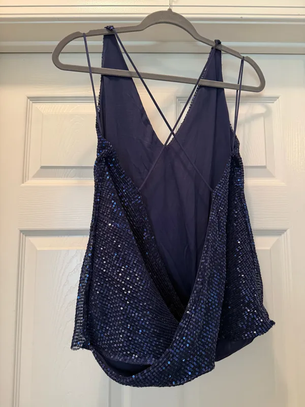 Express Navy Sequin V-Neck Spaghetti Strap Tank - Image 2