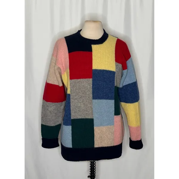 Vintage EVERETT HOLZAPFEL Nashville 100% Wool Colorblock Sweater Knitwear Large - Image 2
