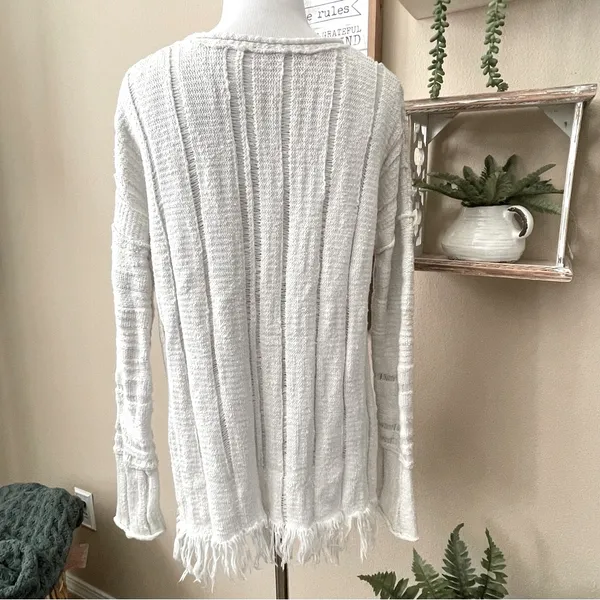 Free People Ocean Drive Ivory Distressed Pullover Sweater S - Image 6