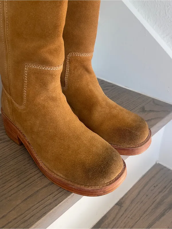 Free People Blaze Pull On Riding Boot in Toffee Suede - Image 6