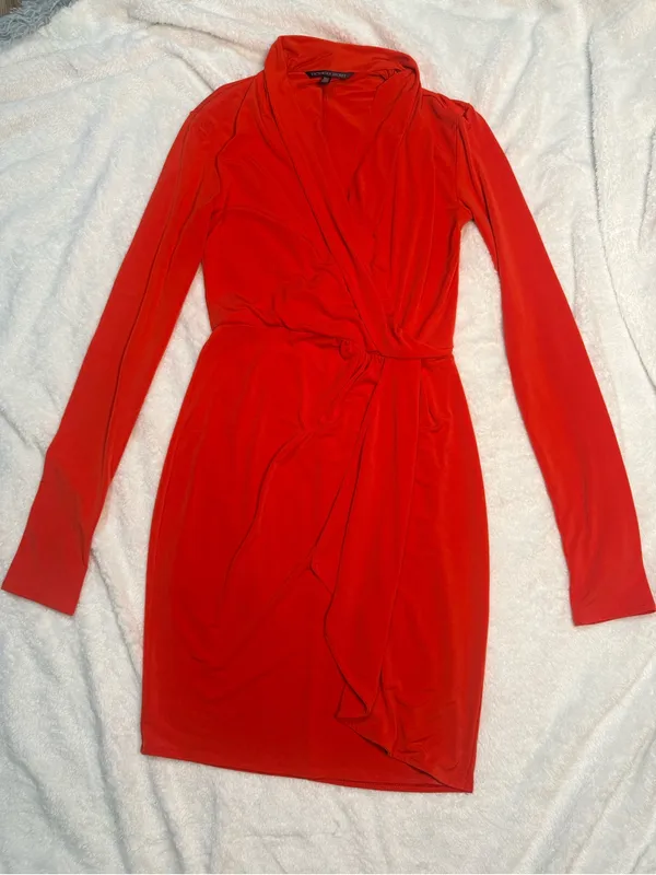 Victoria's Secret Red Long-Sleeve Draped Wrap Dress - Image 4