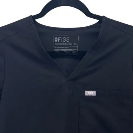 FIGS Technical Collection Womens XS Black V-Neck Short Sleeve Scrub Top FW1000 - Image 3