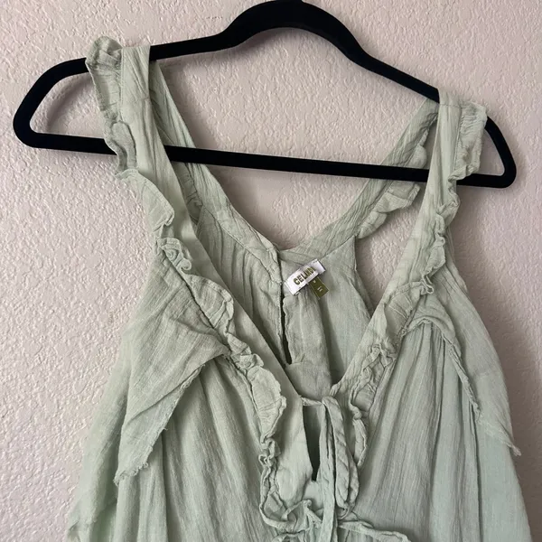 Anthropologie Celandine Boho Ruffle Tiered Mini Dress in Mint Green - Image 6