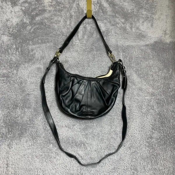 Vince‎ Camuto Crossbody Bag Womens Small Black Leather Pleated Crescent Hobo - Image 2