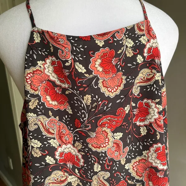 Floral Paisley Print Cami Top Button Down Sleeveless Peplum Tank Blouse Large - Image 8