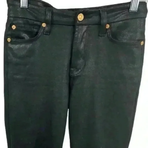 7 For All Mankind Women's Skinny‎ Jeans Size 24 Black Coated - Image 2