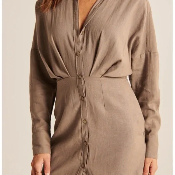 Abercrombie & Fitch Women XS Brown Linen Blend Mini Dress Minimalist Boho Chic - Image 4