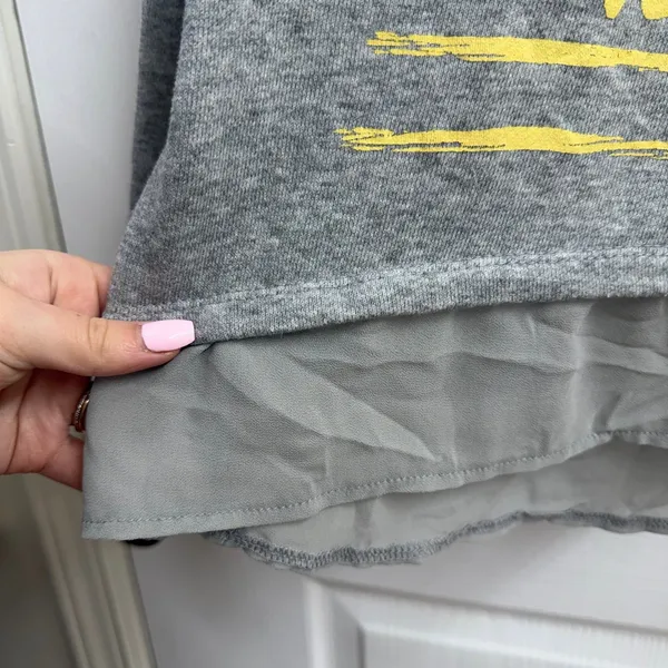 Style & Co gray yellow layered flowy‎ cotton casual relaxed crewneck shirt large - Image 4