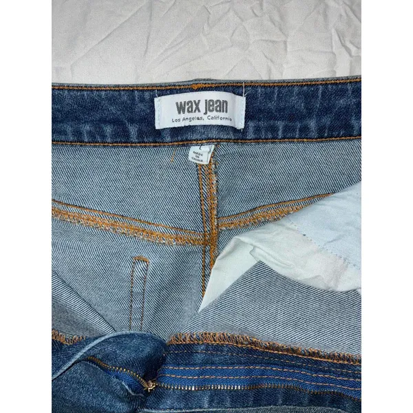 Wax Jeans Distressed Denim Mini Skirt Raw Hem Size L - Image 4