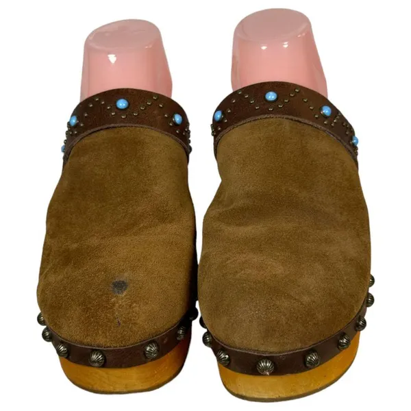 Dingo Woodstock DI 149 Brown Suede Turquoise Western Wooden Clogs Women's 8.5 - Image 2