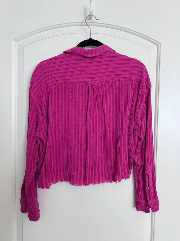 BDG Pink Cropped Button-Up Shirt - Image 4