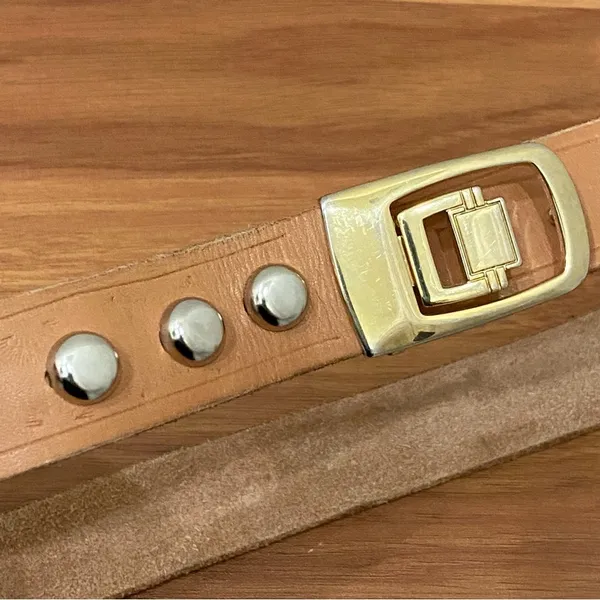 JP Long Horn Studded Brown Leather Gold Buckle Belt Waist 28”-30” Made in Italy - Image 11