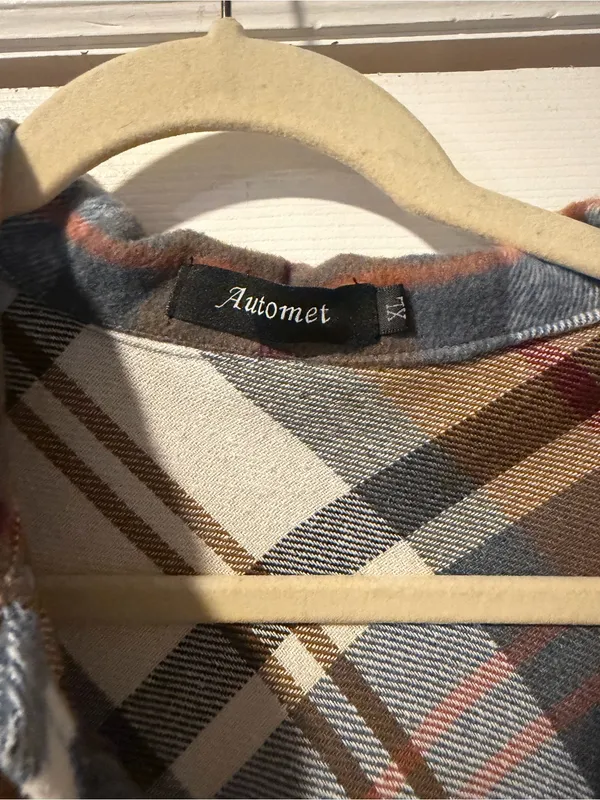 Automet Plaid Flannel Shacket Brown Long Sleeve Button Front Women's XL NEW - Image 2