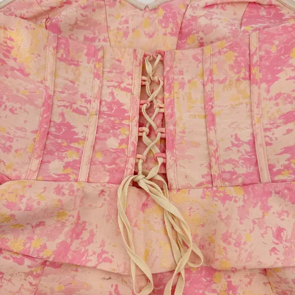 Storia Pink Gold Brocade Strapless Mini Dress Lace Up Back Bow HD2060 Large‎ - Image 7
