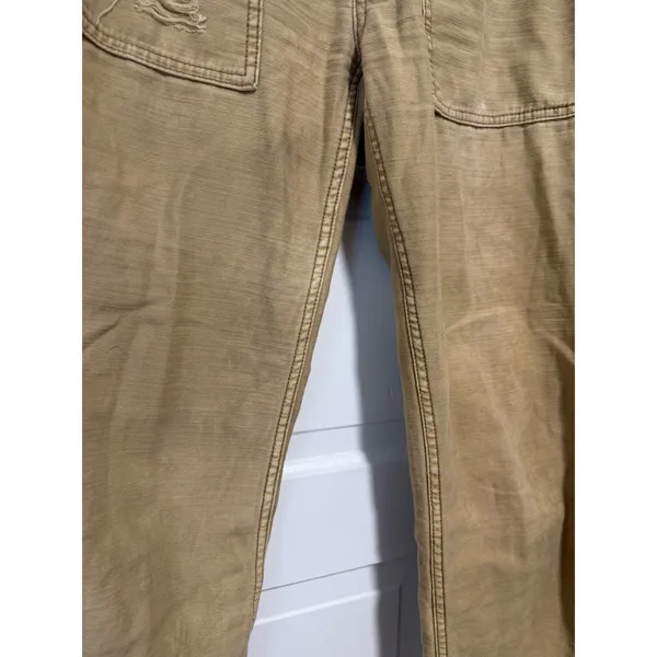 Free People Tan Distressed Utility Pants Frayed Hem Canvas Straight Leg Size 28 - Image 10