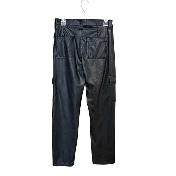 American Eagle Stretch Faux Leather Cargo Pants 4 Black High Waist Straight Leg - Image 4