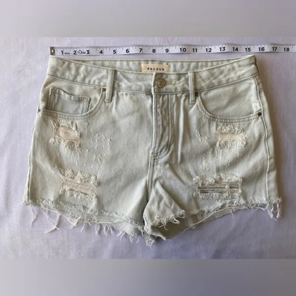 Pacsun Denim Distressed Cotton 4‎ Button Front Mid Rise Shorts Size 28 - Image 7