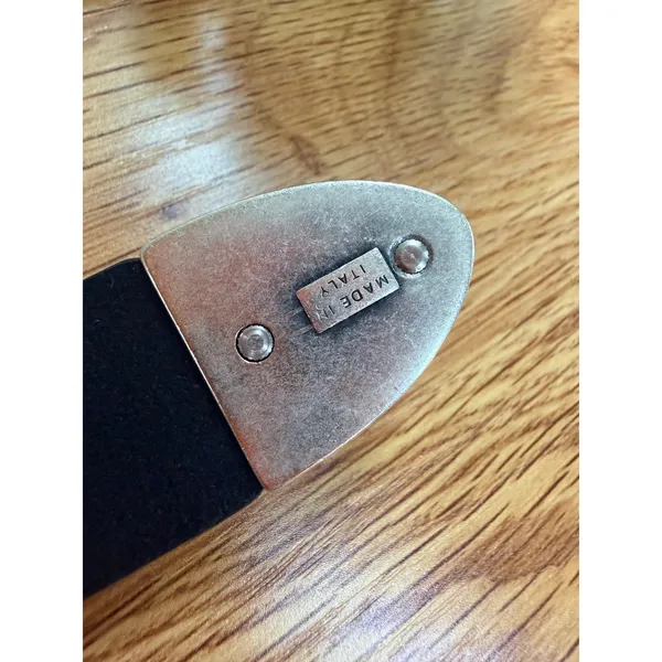 NWT Nation LTD Leather Belt Silver Western Buckle Tip Made in Italy Black Large - Image 2